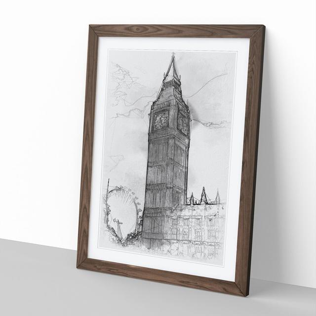 Big Ben and the London Eye Vol.1 - Picture Frame Drawing East Urban Home Size: 65cm H x 48cm W x 2cm D, Frame Option: Walnut on Productcaster.