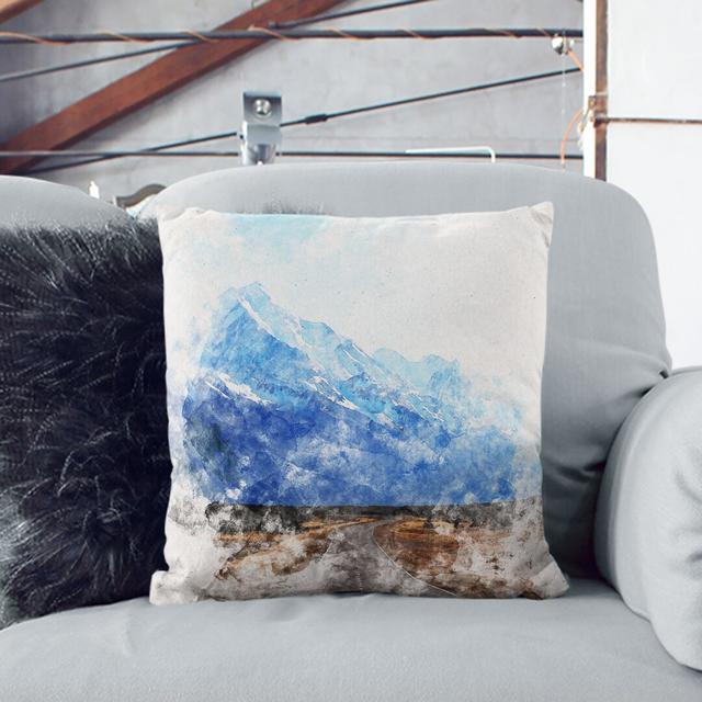 Road to Mount Cook in New Zealand Watercolour Cushion with Filling East Urban Home Backing Colour: Stone, Size: 55cm H x 55cm W x 20cm D on Productcaster.