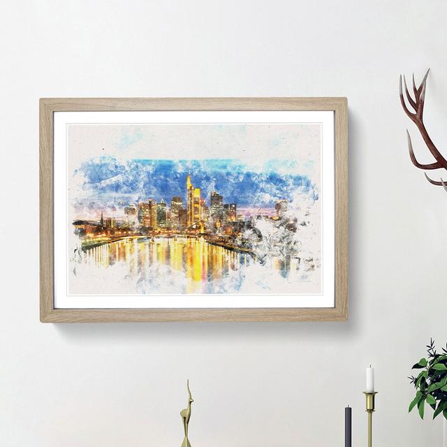 Reflections of the Frankfurt Skyline Watercolour - Picture Frame Graphic Art Print East Urban Home Frame Option: Oak Framed, Size: 45cm H x 63cm W x 2 on Productcaster.