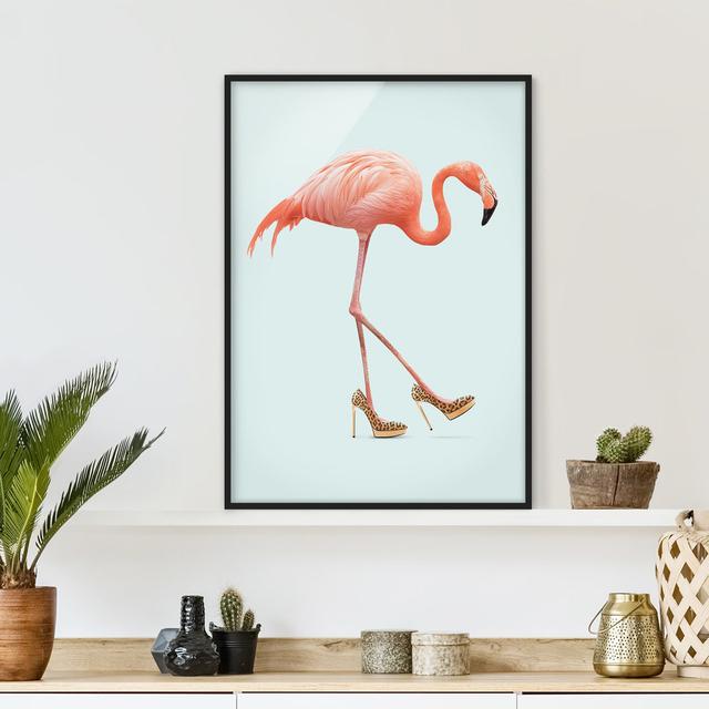 Picture With Frame - Jonas Loose - Flamingo With High Heels - Portrait 4:3 - A Happy Larry Frame Option: Black Framed, Size: 40cm H x 30cm W x 2cm D on Productcaster.