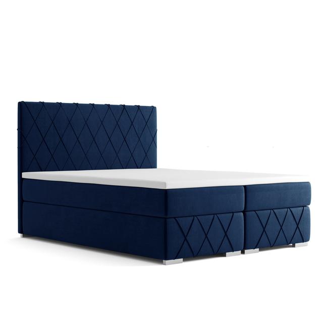 Boxspringbett Bryana mit Topper und Bettkasten Etta Avenue Matratzenhärte: H3 – Bonellmatratze + PU-Topper, Größe: 200 x 200 cm, Farbe: Marineblau on Productcaster.