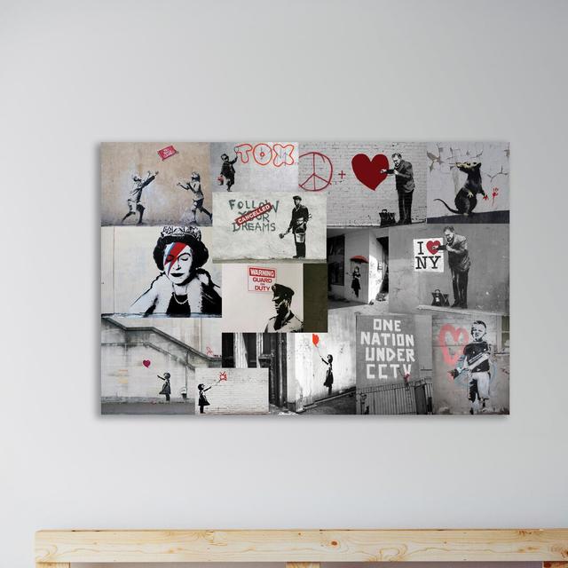 Red Collage by Banksy - Wrapped Canvas Print East Urban Home Size: 61 cm H x 91 cm W x 4 cm D on Productcaster.