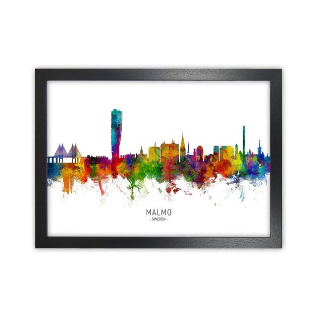 Malmo Sweden Skyline by Michael Tompsett - Graphic Art Latitude Run Format: Black Framed, Size: 34cm H x 46cm W x 3cm D on Productcaster.