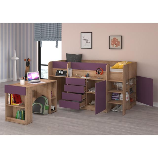 Ellingsworth European Single (90 x 200cm) 4 Drawer Mate's & Captain's Mid Sleeper Loft Bed Bed with Bookcase Harriet Bee Colour (Bed Frame): Bright So on Productcaster.