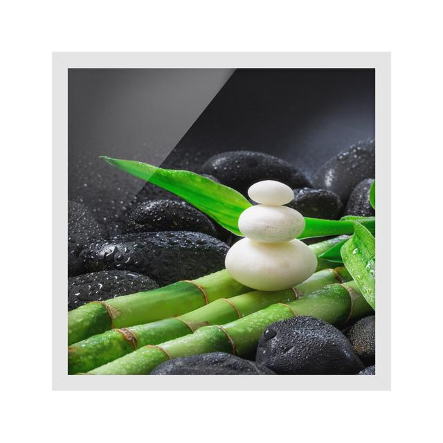 White Stones on Bamboo - Picture Frame Graphic Art Bloomsbury Market Size: 30cm H x 30cm W x 2cm D, Frame Option: White on Productcaster.