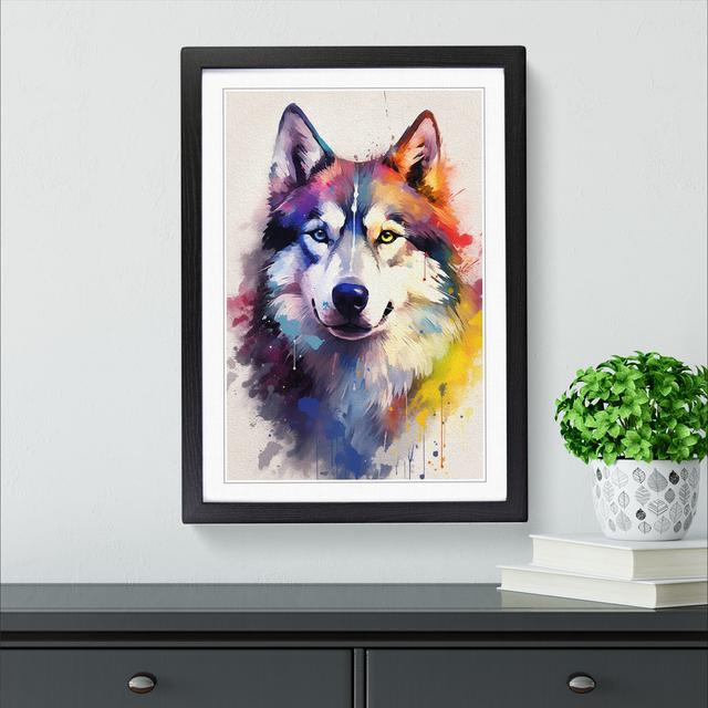 Husky Gestural - Single Picture Frame Art Prints on Wood Marlow Home Co. Format: Black, Size: 46cm H x 34cm W x 2cm D on Productcaster.