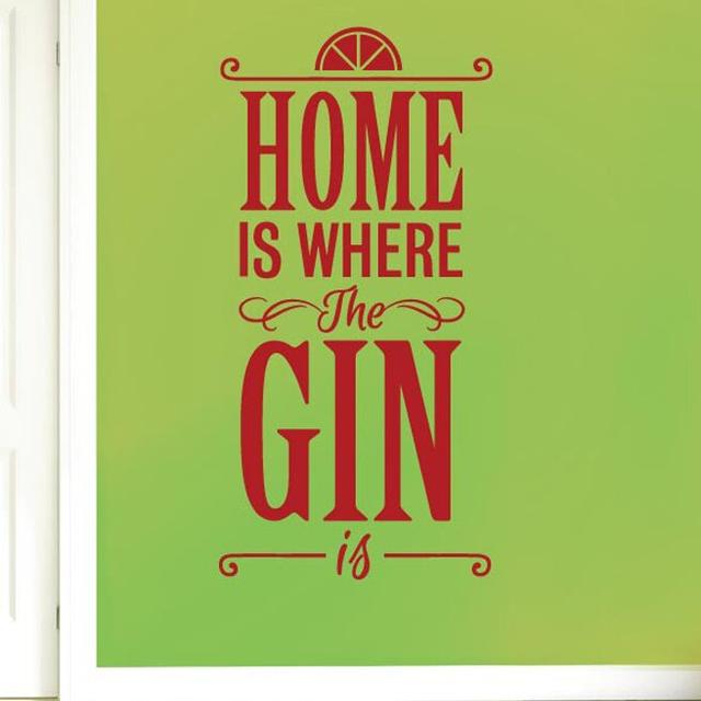 Home Is Where The Gin Is Wall Sticker 17 Stories Size: Large, Colour: Dark Red on Productcaster.