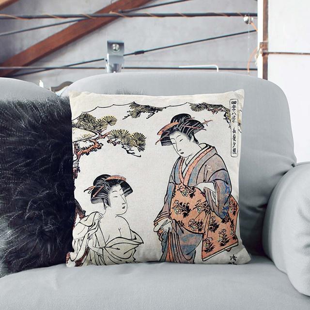 Dressing a Lady by Torii Kiyonaga Cushion with Filling East Urban Home Size: 40cm H x 40cm W x 15cm D on Productcaster.