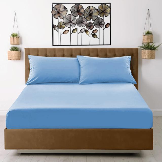 Harper-Mae Microfiber Brushed Fitted Sheet 17 Stories Colour: Light Blue, Size: Double (4'6) on Productcaster.