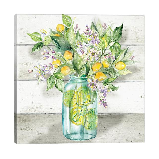 Lemons in Mason Jar on Shiplap' Painting on Wrapped Canvas Lily Manor Size: 66.04cm H x 66.04cm W x 1.91cm D on Productcaster.