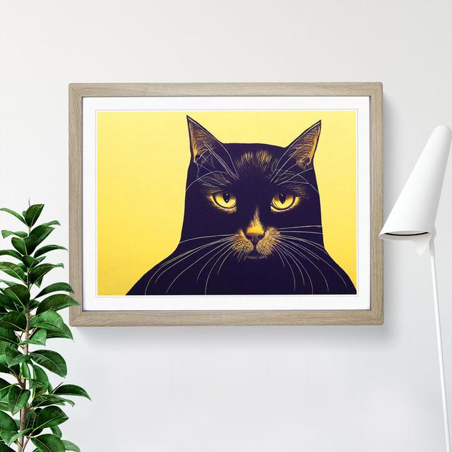 Groovy Cat - Single Picture Frame Print Marlow Home Co. Size: 46cm H x 64cm W x 2cm D, Format: Oak Framed on Productcaster.