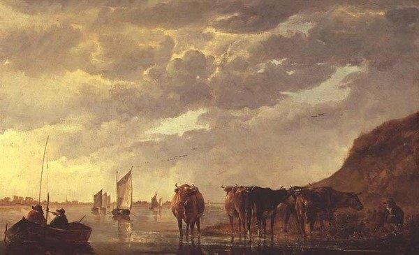 A Herdsman with Five Cows by a River, C.1650 by Aelbert Cuyp - Art Print on Paper Astoria Grand Size: 30cm H x 40cm W x 0.2cm D on Productcaster.