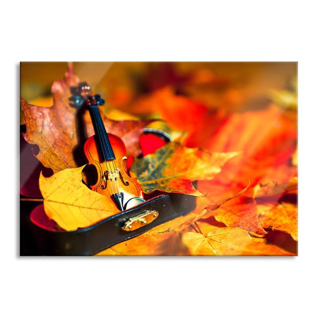 Violin Surrounded by Leaves - Unframed Photograph on Glass Brayden Studio Size: 60cm H x 80cm W x 0.4cm D on Productcaster.