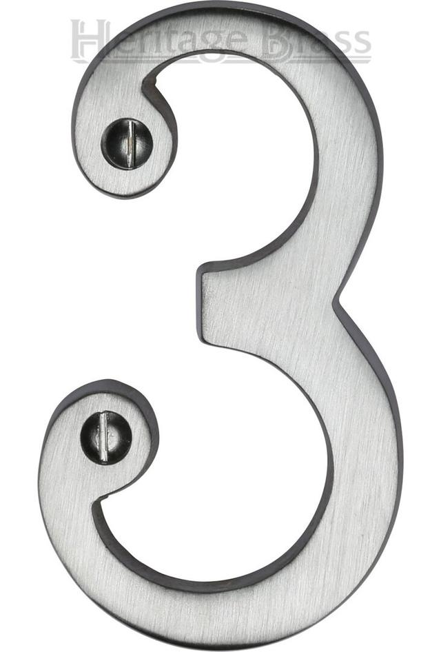 House Number Heritage Brass Finish: Satin Chrome, Number: 3 on Productcaster.