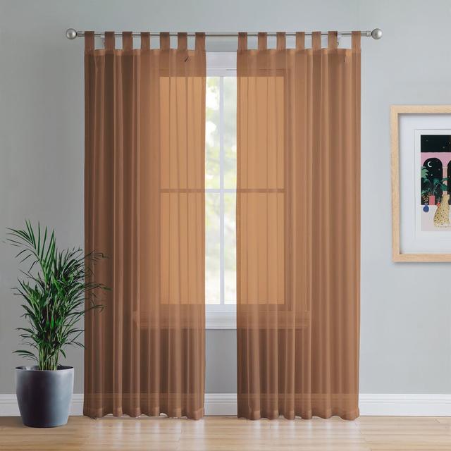 Birdsall Tab Top Sheer Single Curtain Panel Zipcode Design Colour: Chocolate, Panel Size: 144 W x 229 D cm on Productcaster.