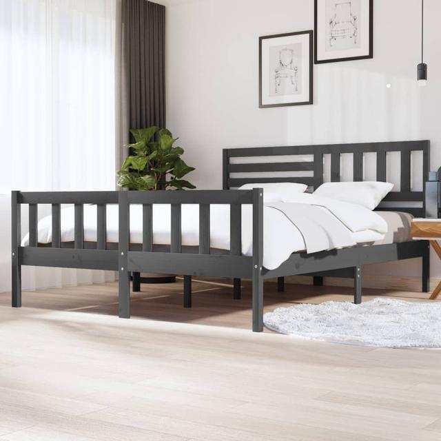 Marlow Home Co. Bed Frame White Solid Wood 140X200 Cm Double Marlow Home Co. Size: European Kingsize (186 x 200cm), Colour: Grey on Productcaster.