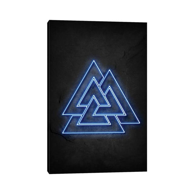 Norse Valknut Symbol Neon - Wrapped Canvas Print Latitude Run Size: 45.72cm H x 30.48cm W x 1.91cm D on Productcaster.