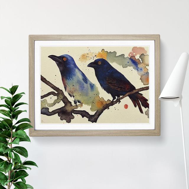 Crow Bird Watercolour Vol.2 - Picture Frame Painting ClassicLiving Size: 46cm H x 64cm W x 2cm D, Frame Colour: Oak on Productcaster.