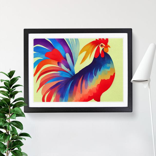 Rainbow Rooster Abstract - Single Picture Frame Painting Brambly Cottage Frame Colour: Black, Size: 25cm H x 34cm W x 2cm D on Productcaster.