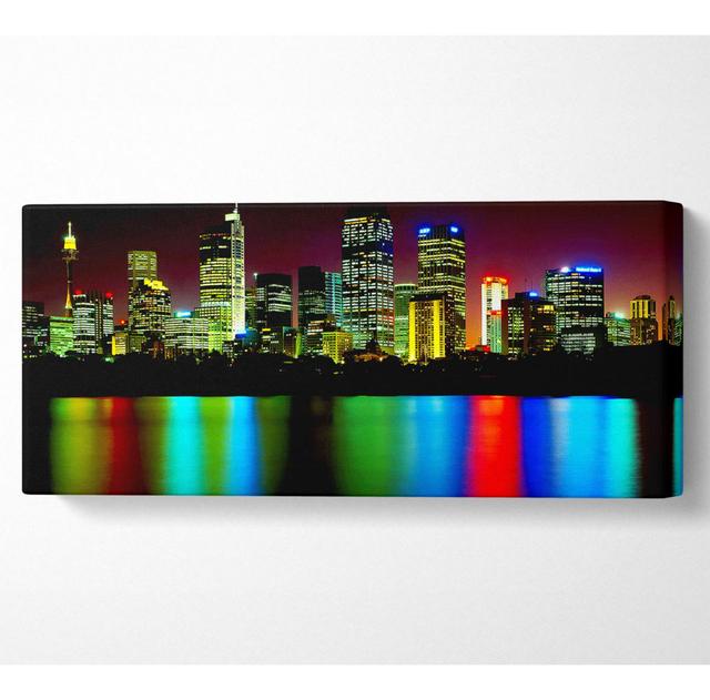 New York City Reflections At Night - Wrapped Canvas Art Prints Ebern Designs Size: 40.6cm H x 101.6cm W x 10cm D on Productcaster.