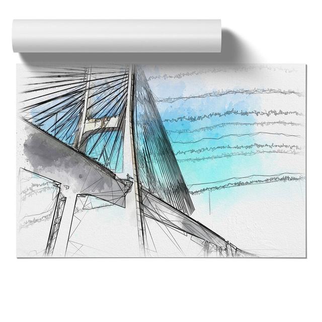 Vasco Da Gama Bridge in Portugal Sketch - Unframed Graphic Art East Urban Home Size: 30cm H x 42cm W x 0.1cm D on Productcaster.