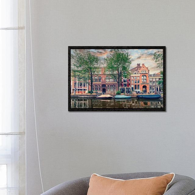 Amsterdam In The Evening by Manjik Pictures - Gallery-Wrapped Canvas Giclée on Canvas Rosalind Wheeler Format: Black Floater Framed, Size: 45.72cm H x on Productcaster.