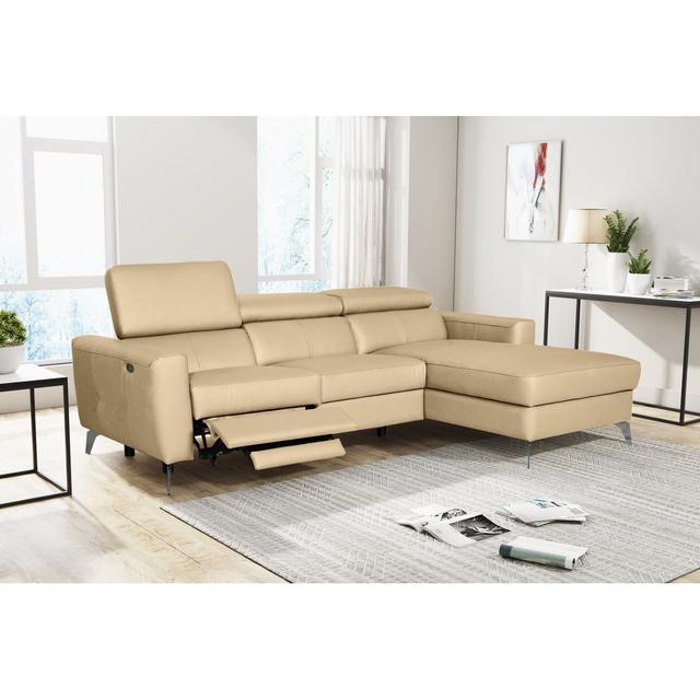 Amorian Leather Reclining Corner Sofa Ivy Bronx Orientation: Right Hand Facing, Upholstery Colour: Beige on Productcaster.