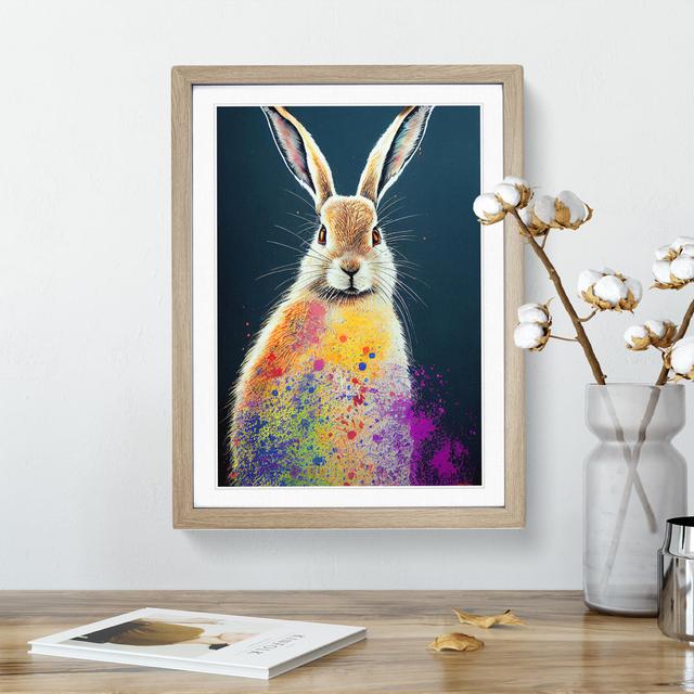 Paint Splashed Hare No.2 - Picture Frame Graphic Art 17 Stories Size: 64cm H x 46cm W x 2cm D, Frame Colour: Oak on Productcaster.