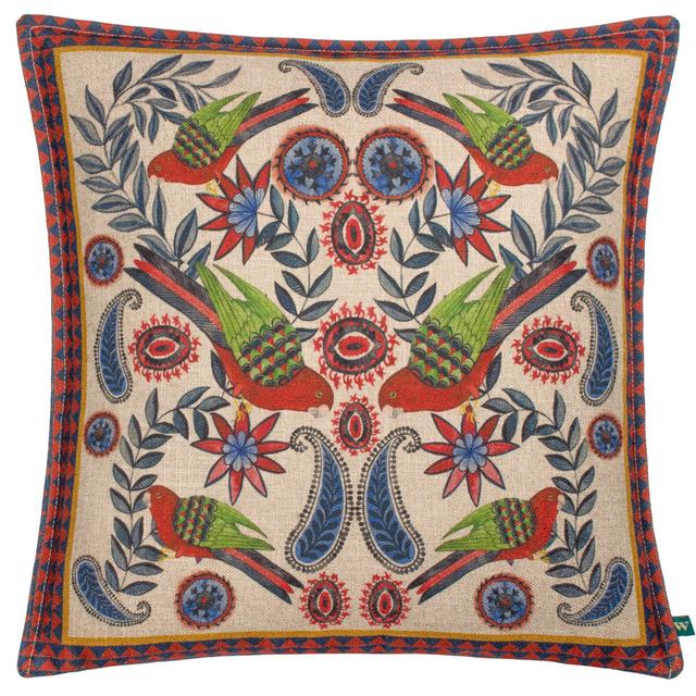 Akamba Akamba Mirrored Parrots Floral Cream Square Throw Cushion Covers Wylder Tropics on Productcaster.