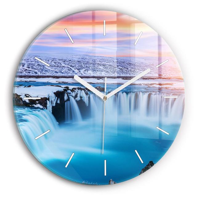 Glass Wall Clock 30 cm Fodafoss Island Waterfall Decoration Wall Art East Urban Home on Productcaster.