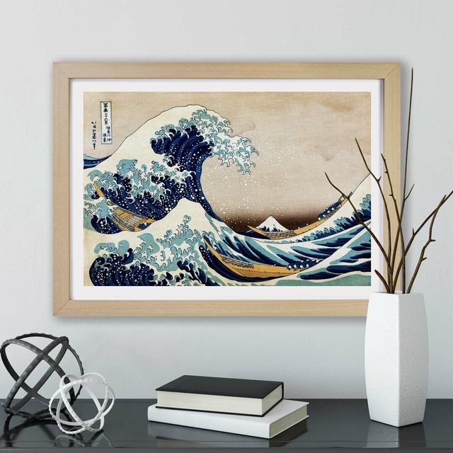 'Great Wave of Kanagawa' by Katsushika Hokusai - Picture Frame Painting Print on Paper East Urban Home Frame Option: Oak, Size: 45cm H x 63cm W x 2cm on Productcaster.