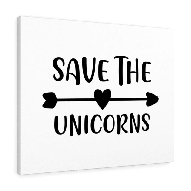 Save the Unicorns - Wrapped Canvas Typography Blue Elephant Size: 46cm H x 61cm W on Productcaster.