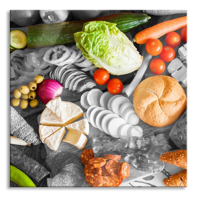 Breakfast Platter with Vegetables - Unframed Photograph on Glass Brayden Studio Size: 70cm H x 70cm W x 0.4cm D, Colour: Multicolour on Productcaster.