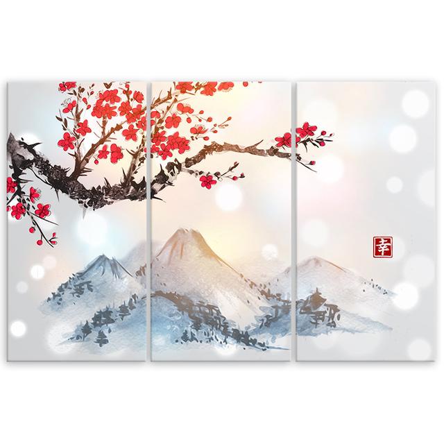 Canvas Print Japan Cherry Blossom Mountains Union Rustic Size: 40cm H x 60cm W on Productcaster.