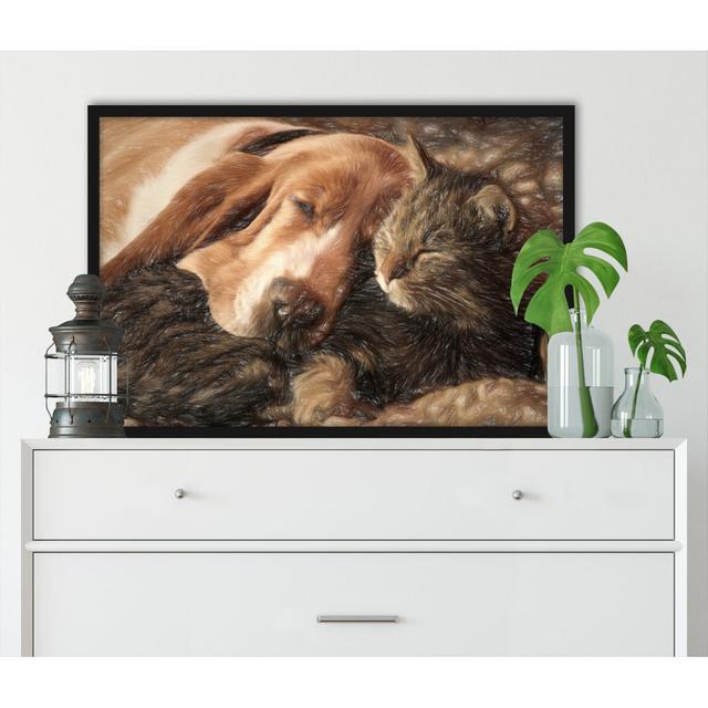 Gerahmtes Poster Katze und Hund Kuschelnd ClassicLiving Größe: 55 cm H x 40 cm B x 2.5 cm T on Productcaster.