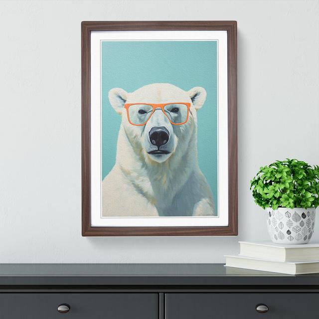 Polar Bear with Glasses Painting No.2 Happy Larry Size: 64cm H x 46cm W x 2cm D, Frame Colour: Walnut on Productcaster.