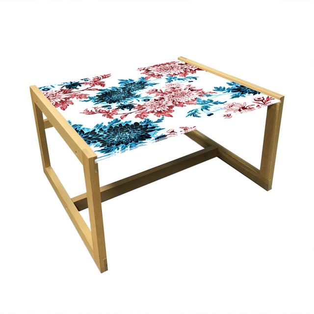 Floral Coffee Table, Vintage Flowers In Bloom On Plain Background, Acrylic Glass Center Table With Wooden Frame For Offices Dorms Rust Dark Blue East on Productcaster.