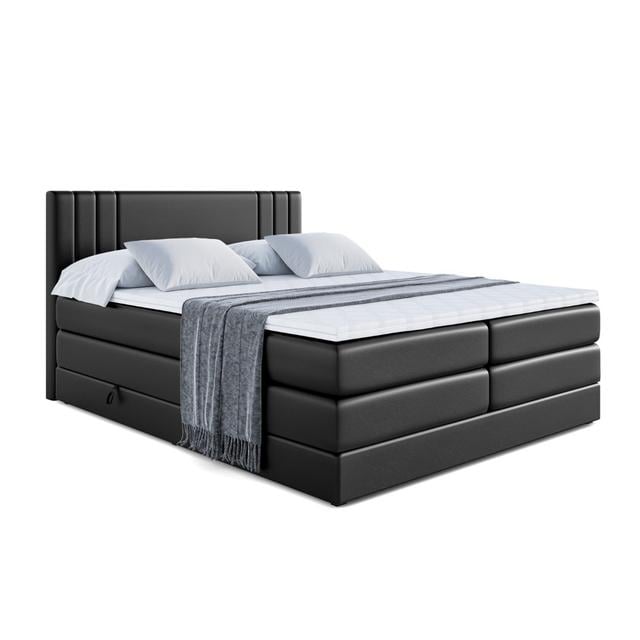 Boxspringbett mit Bettkasten und Topper Metro Lane Farbe: Schwarz, Größe: 200 × 200 cm on Productcaster.