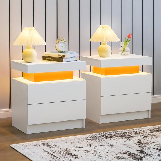 1 Manufactured Wood Bedside Table (Set of 2) Ivy Bronx Colour: White/Grey on Productcaster.