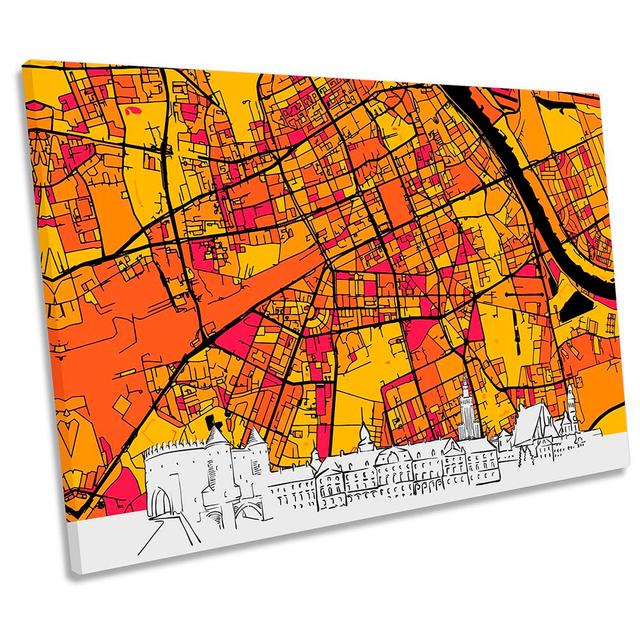 Warsaw Poland Skyline Map - Wrapped Canvas Graphic Art Metro Lane Size: 30.5cm H x 45.7cm W on Productcaster.