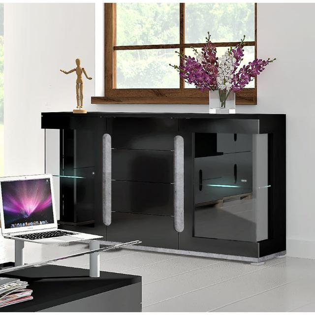 High Gloss Black And Grey Sideboard With Glass Doors Ebern Designs on Productcaster.