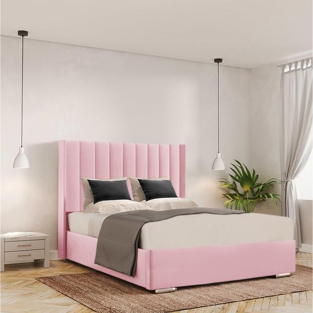 Chiedu Bed Frame - Plush Velvet Ivy Bronx Size: Single, Colour: Pink on Productcaster.