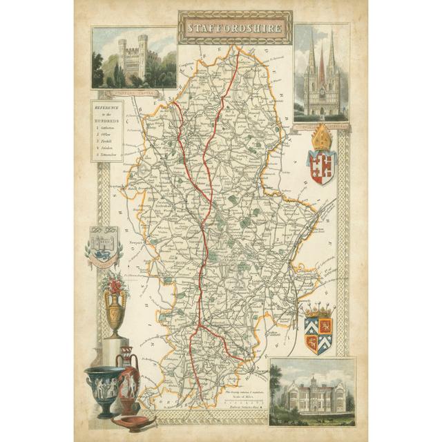 Map Of Staffordshire - Wrapped Canvas Art Prints Longshore Tides Size: 30cm H x 20cm W x 3.8cm D on Productcaster.