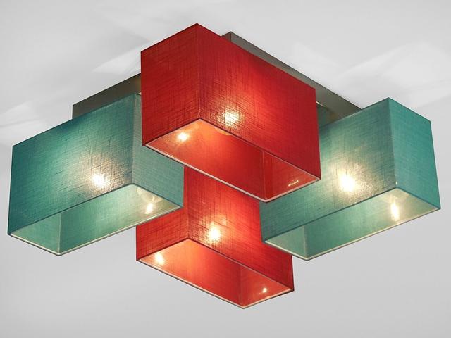 Seaton 4-Light Semi Flush Mount Latitude Run Frame Colour: Dark brown, Shade Colour: Burgundy/Turquoise transparent on Productcaster.