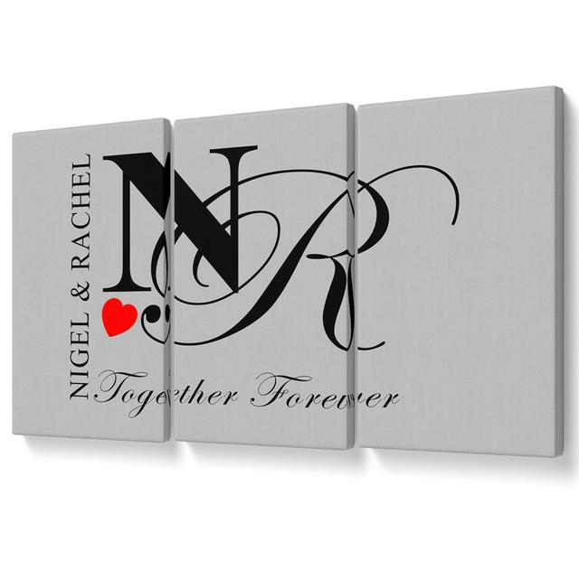 Your Names and Initials Together Forever Grey - 3 Piece Wrapped Canvas Graphic Art Maturi Size: 121.9cm H x 243.8cm W x 10cm D on Productcaster.