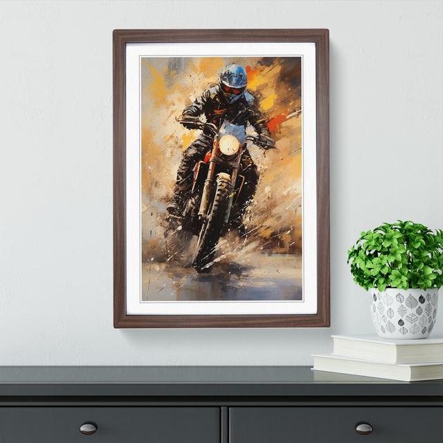 Motorbike Expressionism - Single Picture Frame Print on Wood Marlow Home Co. Format: Walnut, Size: 34cm H x 25cm W x 2cm D on Productcaster.