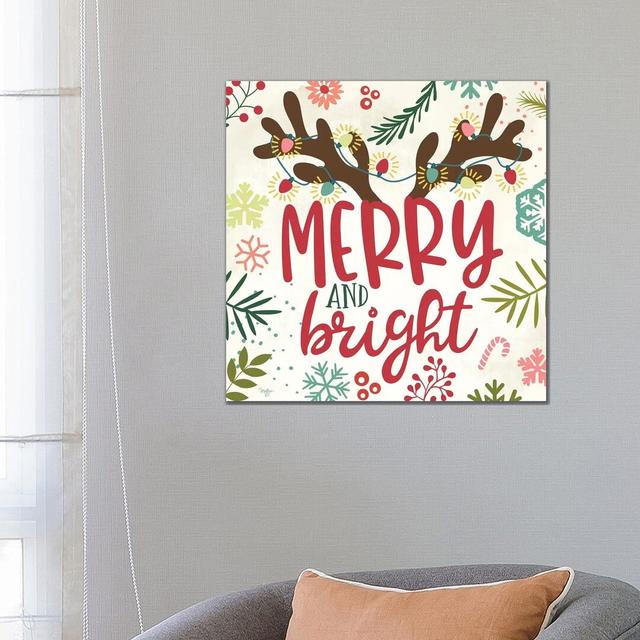 Merry & Bright by Mollie B. - Wrapped Canvas Graphic Art The Seasonal Aisle Size: 66.04cm H x 66.04cm W x 1.91cm D on Productcaster.