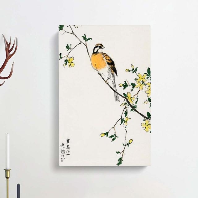 Meadow Bunting Bird and Yellow Flowers by Numata Kashu - Wrapped Canvas Graphic Art Print East Urban Home Size: 76cm H x 50cm W x 3cm D on Productcaster.