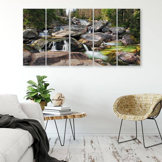 Leinwandbild Waterfall Forest Brook Rocks Union Rustic Größe: 60 cm H x 150 cm B on Productcaster.