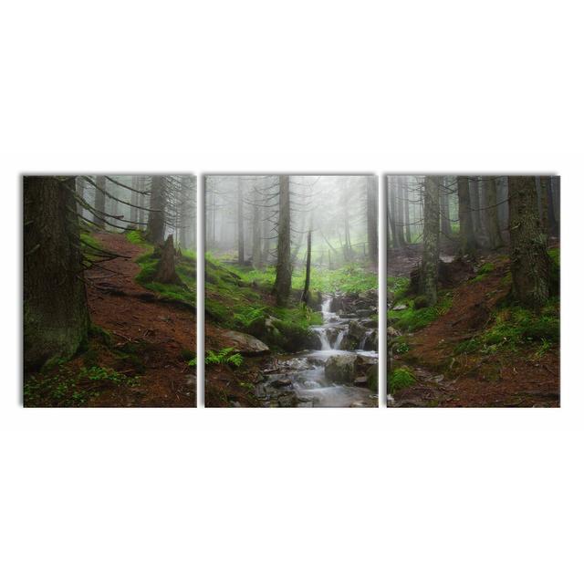 Woodland Stream - 3 Piece Wrapped Canvas Print East Urban Home Size: 80cm H x 180cm W on Productcaster.